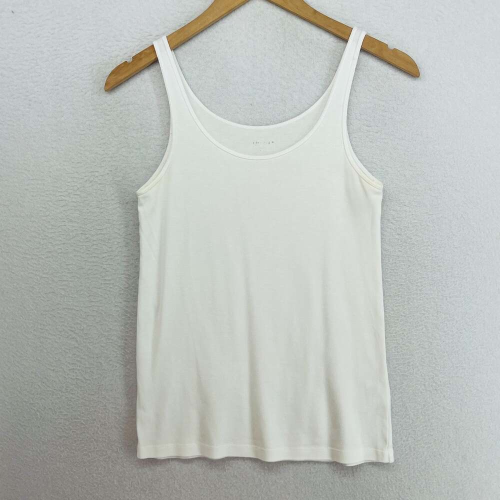 EILEEN FISHER Tank Top M Ribbed Organic Cotton Jersey Slim Cami Scoop Neck White